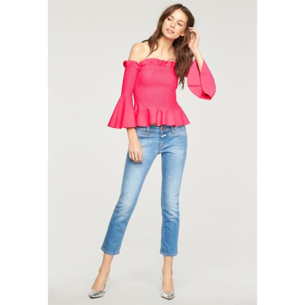 Milly Women's Pink Pintuck Off The Shoulder Top